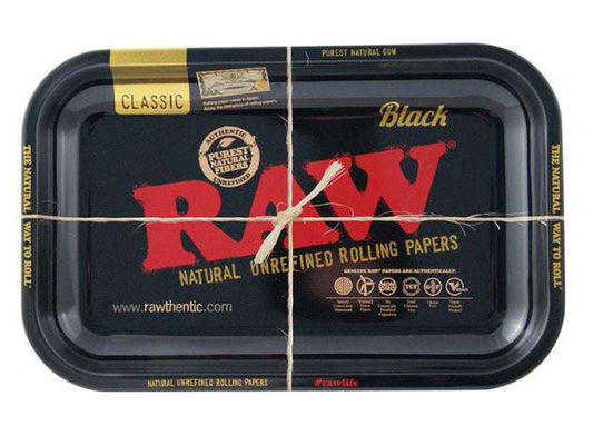 RAW Rolling Tray Drehunterlage Metall - "klassisch Schwarz - Rotes Logo"