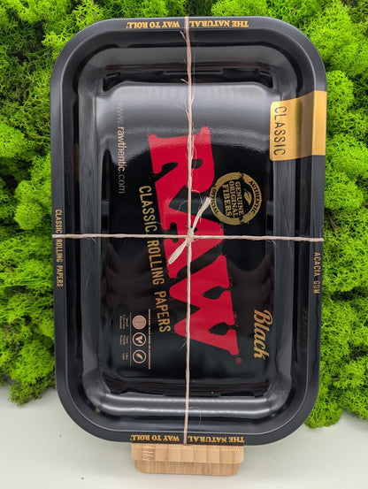 RAW Rolling Tray Drehunterlage Metall - "klassisch Schwarz - Rotes Logo"